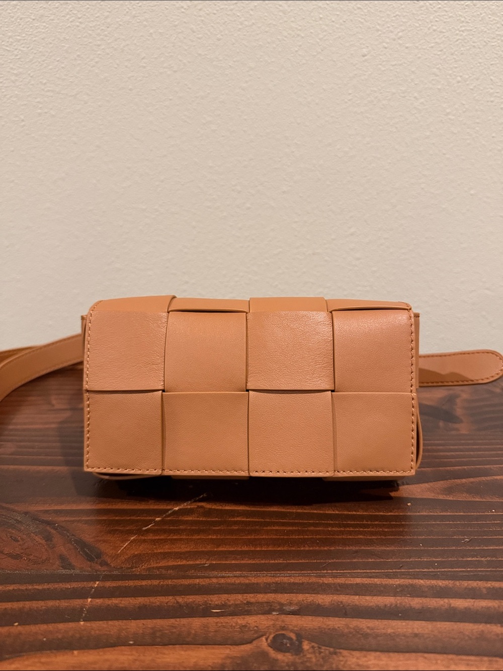 Quince Italian Leather Handwoven Cognac Box Belt Sling Crossbody Bag